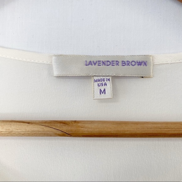 Lavender Brown Ivory Silk Long Sleeve Blouse M - Picture 3 of 4